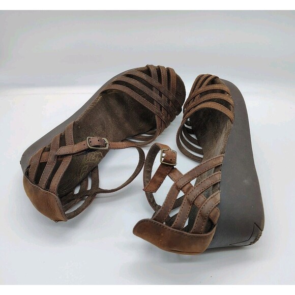 Skechers Womens Brown Strappy Peep Toe Sandals Leather Wedge Boho Y2K Style 8.5 - Picture 6 of 8